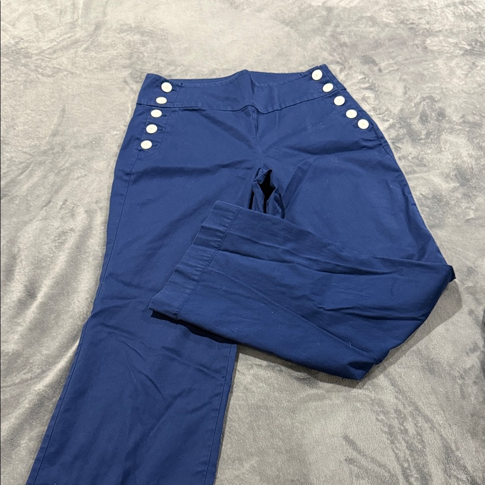 Talbots Navy Boot Cut Pants with Side Buttons